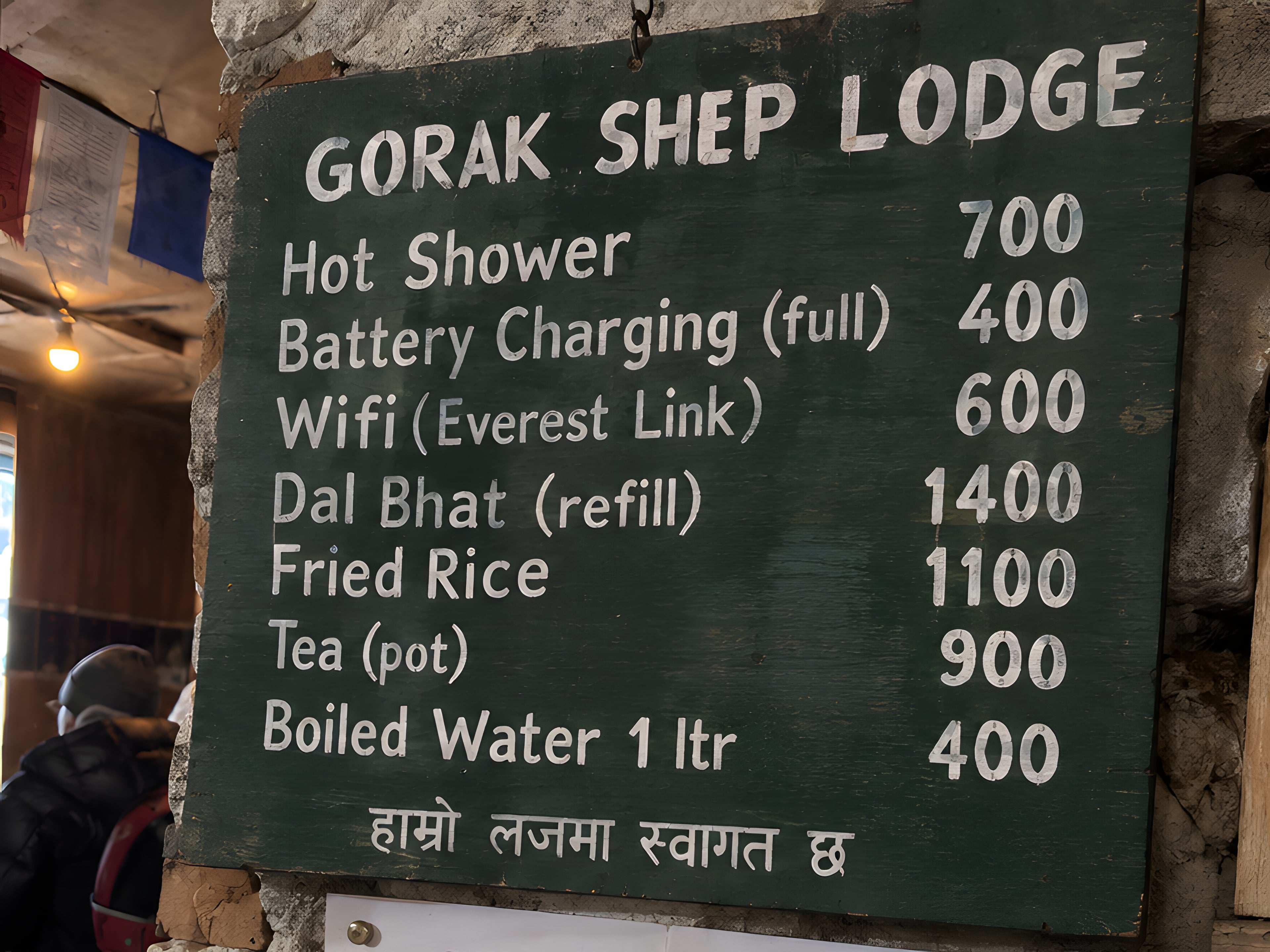 Price board, Gorak Shep