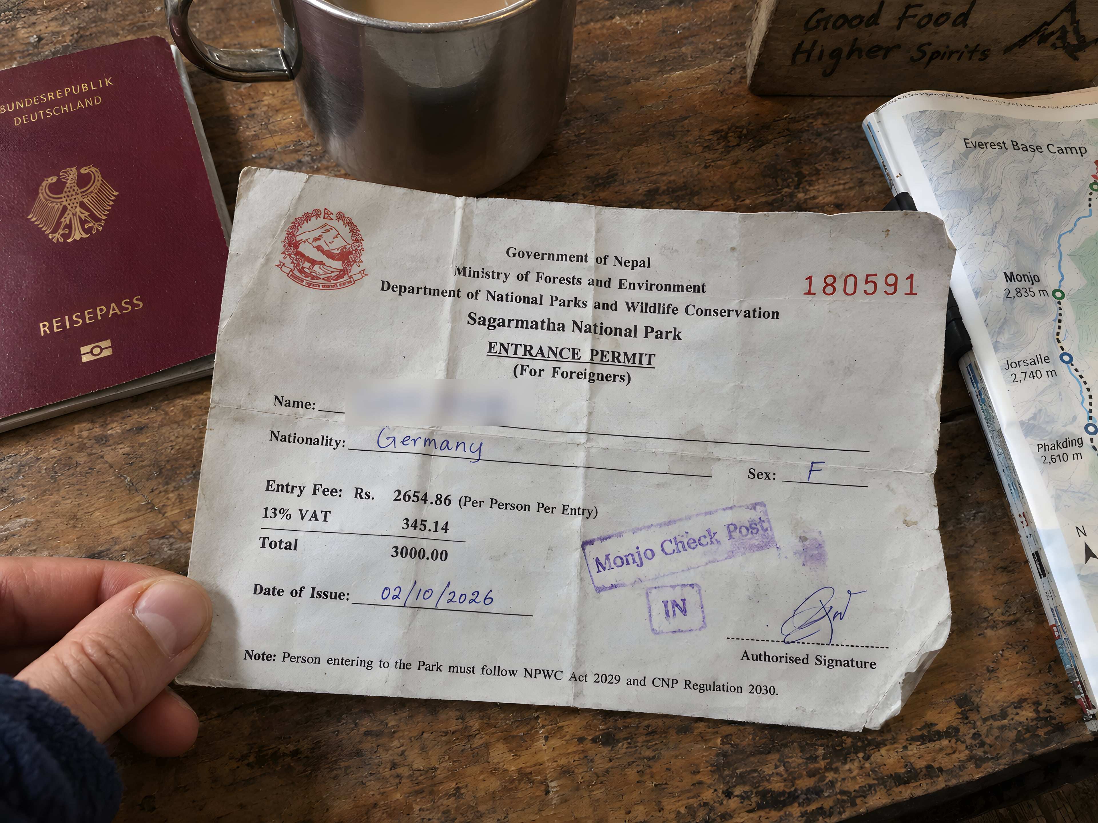 A park entry receipt